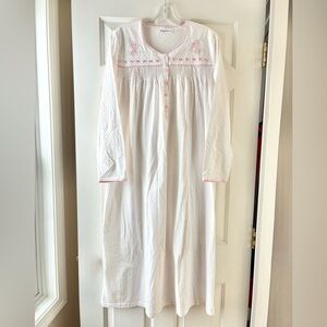 Keyocean Traditional Maxi Nightgown Cotton Long Sleeves White Pink Size S NWT